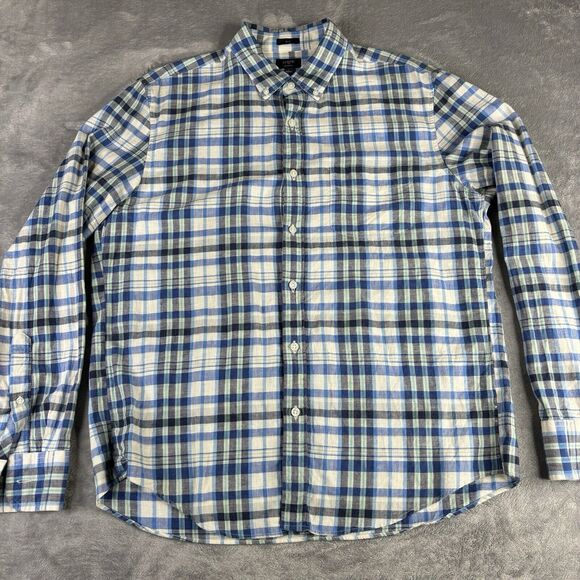 J.Crew  Shirt Mens Large Slim Fit Homespun Cotton‎ Blue Paid Button Down - Picture 3 of 8